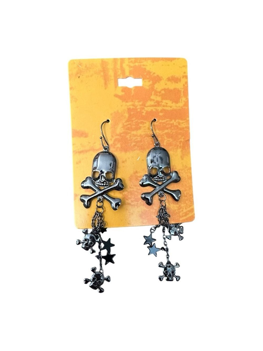 Gunmetal Skull and Crossbones Dangle Earrings Halloween